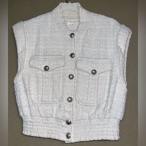 Veronica Beard Anastasia Cream Tweed Vest with Metallic Ornate Buttons Women’s S